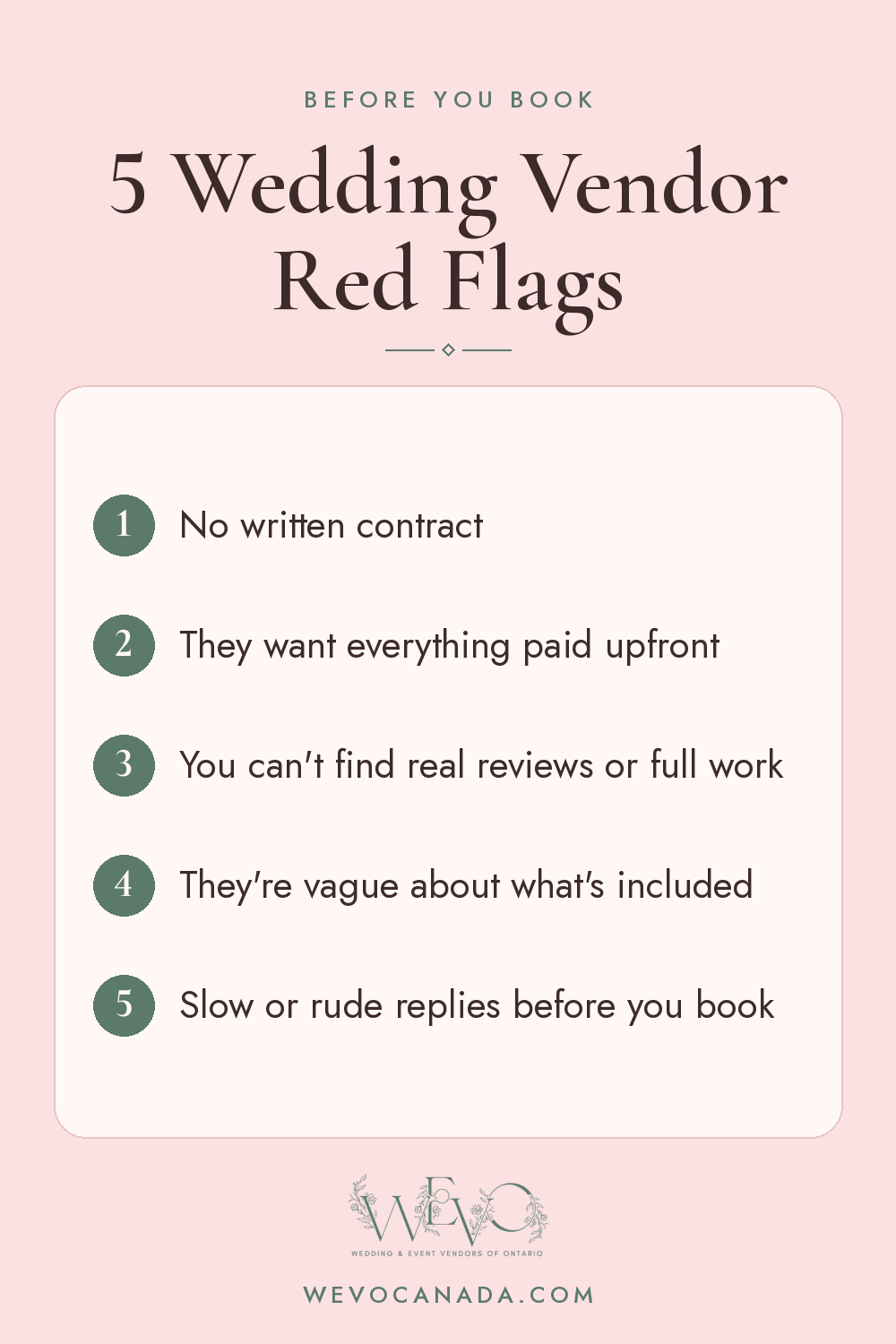 5 Red Flags Before You Book a Wedding Vendor in Ontario, a WEVO guide for Ontario couples
